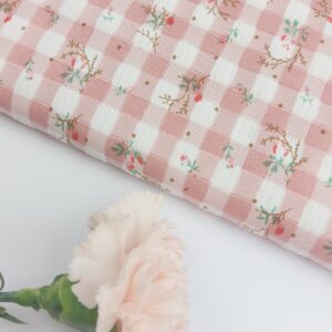 Bambula Seersucker Vichy Rosa Viejo&Flores