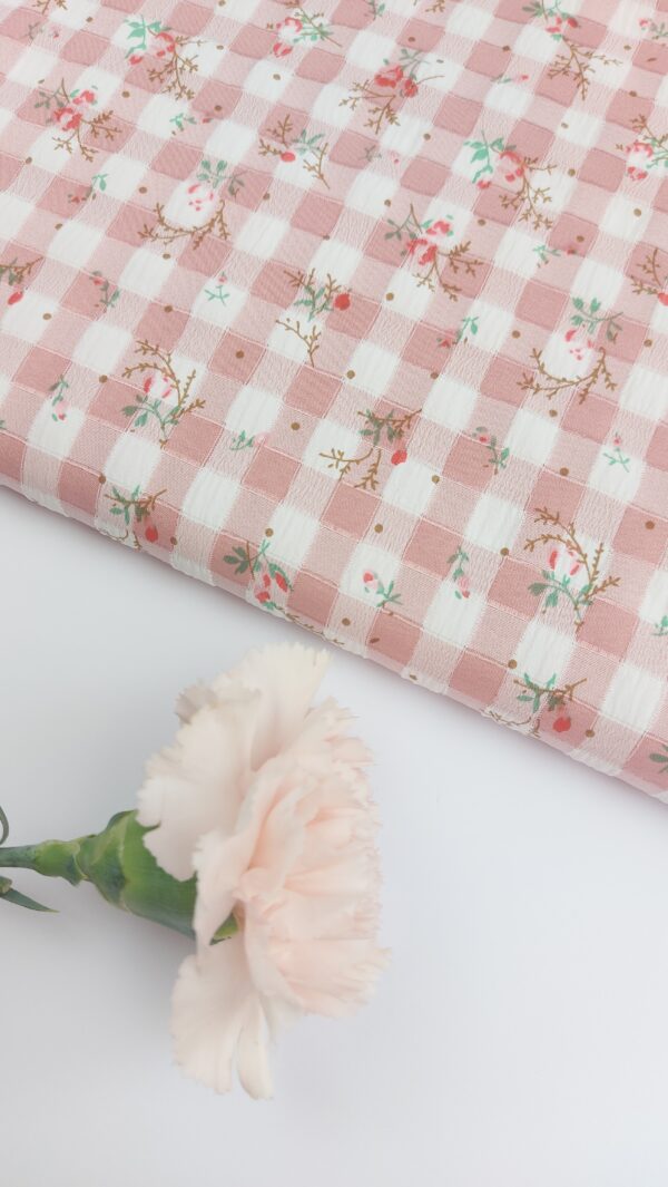 Bambula Seersucker Vichy Rosa Viejo&Flores