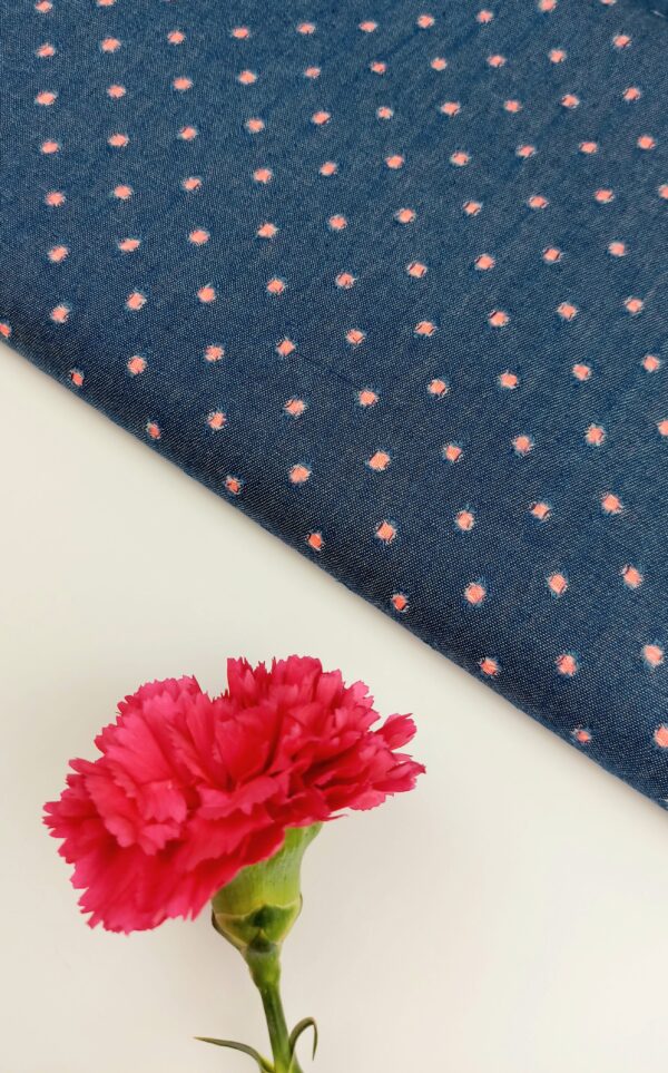 Popelín Jeans con Lunares Rosa Coral Flúor