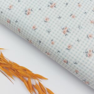 Doble Gasa Flores y Vichy Azul Empolvado 2mm