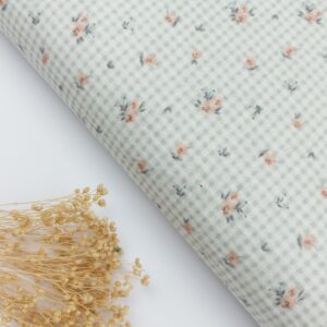 Doble Gasa Flores y Vichy Verde Empolvado 2mm