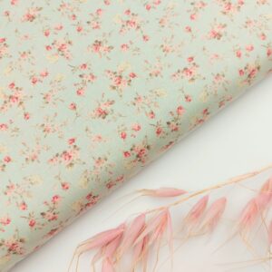 Tienda de telas 🌸Popelín Flores «Rose Mint”💚 Popelín