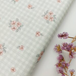 Popelín Vichy y Flores Verde Mint&Rosa Empolvado