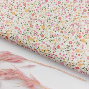 Popelín Flores Luna Peony Mango&Fucsia