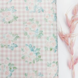 Popelín Vichy y Flores Rosa&Verde Empolvado Popelín Popelín Vichy y Flores Rosa&Verde Empolvado