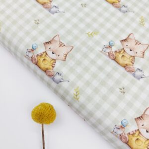 🧸Popelín Infantil Gatito Feliz& Vichy Verde Salvia🌿 Popelín 🧸Popelín Infantil Gatito Feliz& Vichy Verde Salvia🌿