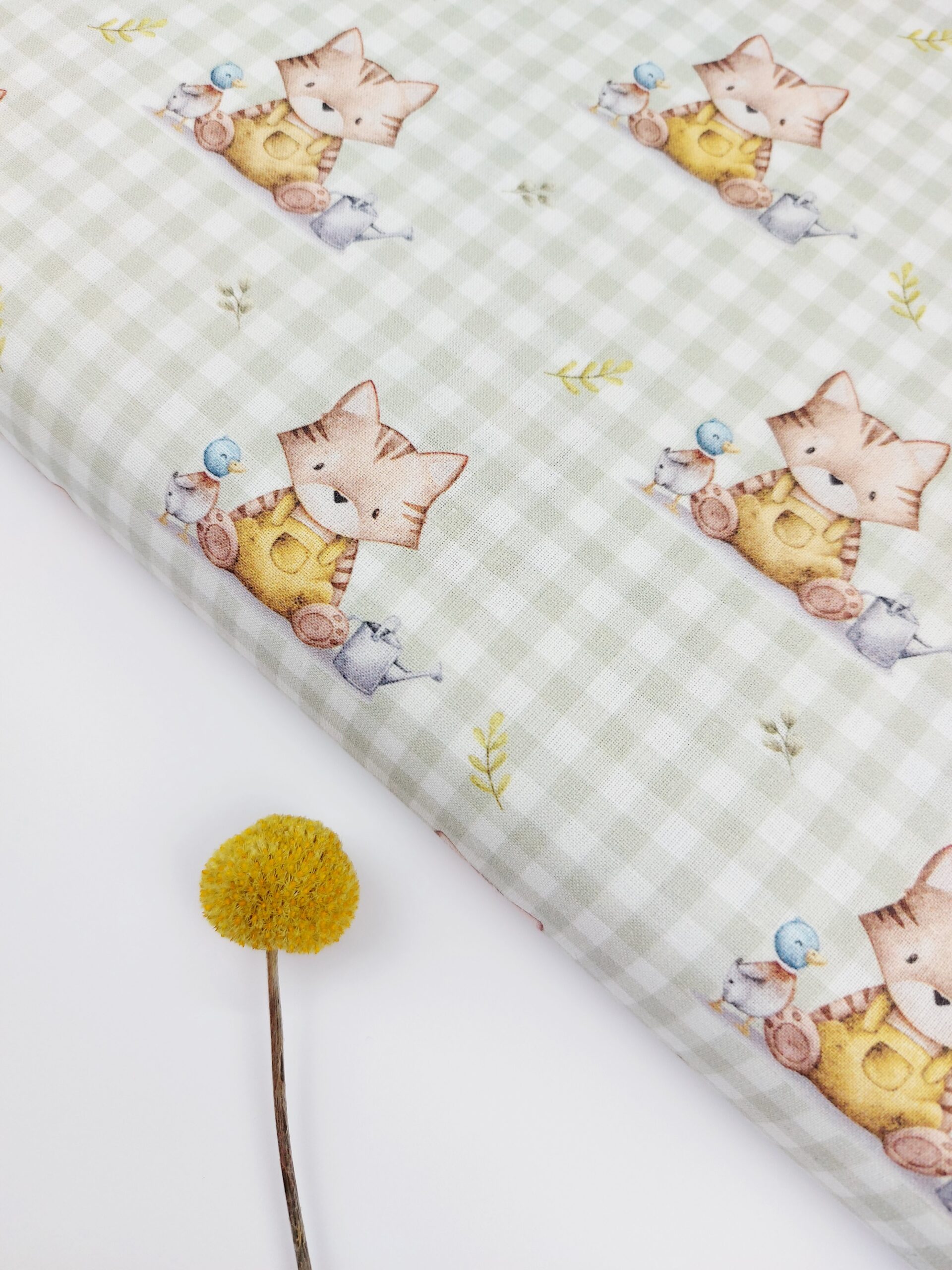 🧸Popelín Infantil Gatito Feliz& Vichy Verde Salvia🌿 Popelín 🧸Popelín Infantil Gatito Feliz& Vichy Verde Salvia🌿