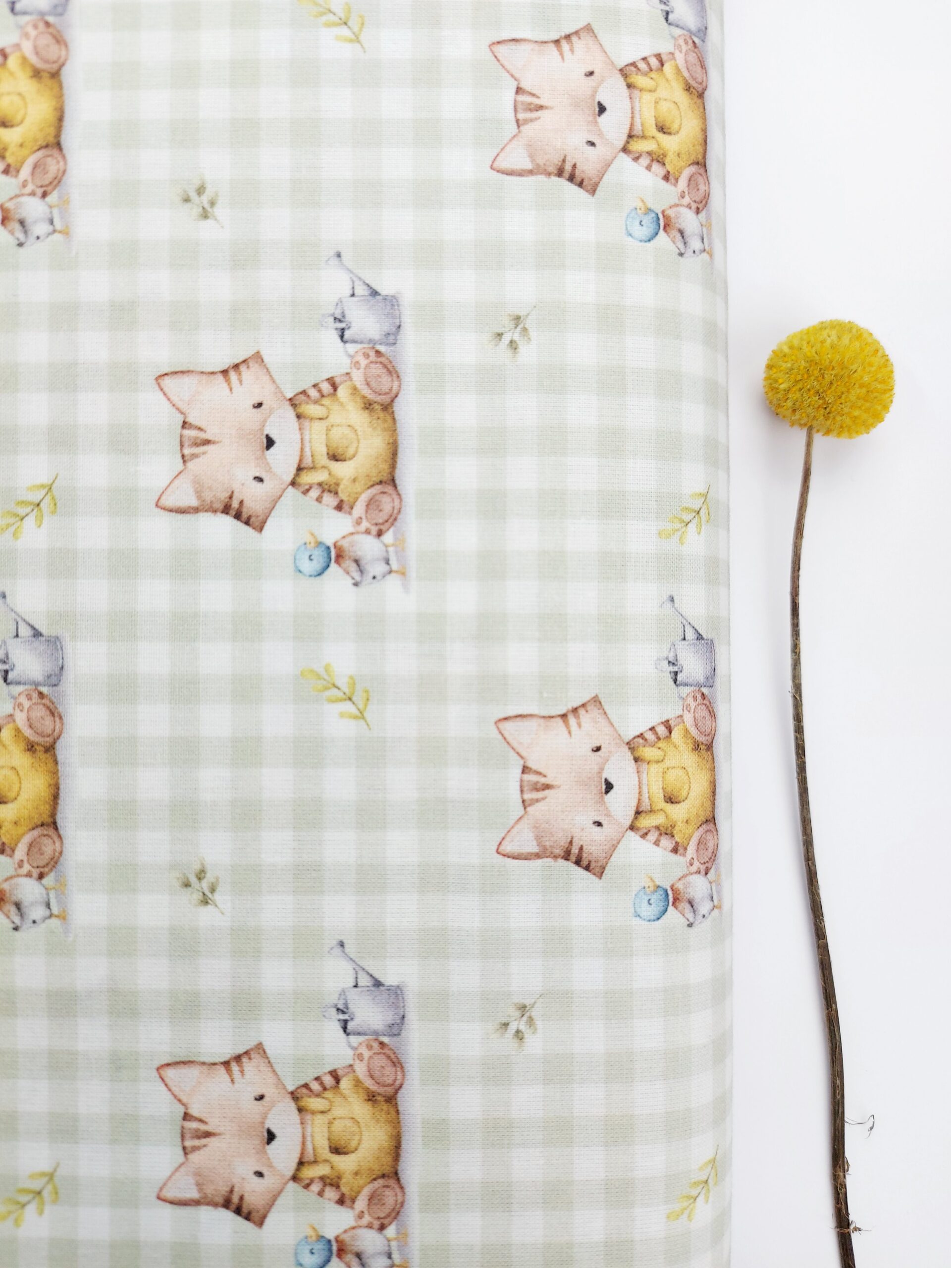 🧸Popelín Infantil Gatito Feliz& Vichy Verde Salvia🌿 Popelín 🧸Popelín Infantil Gatito Feliz& Vichy Verde Salvia🌿 - Imagen 2