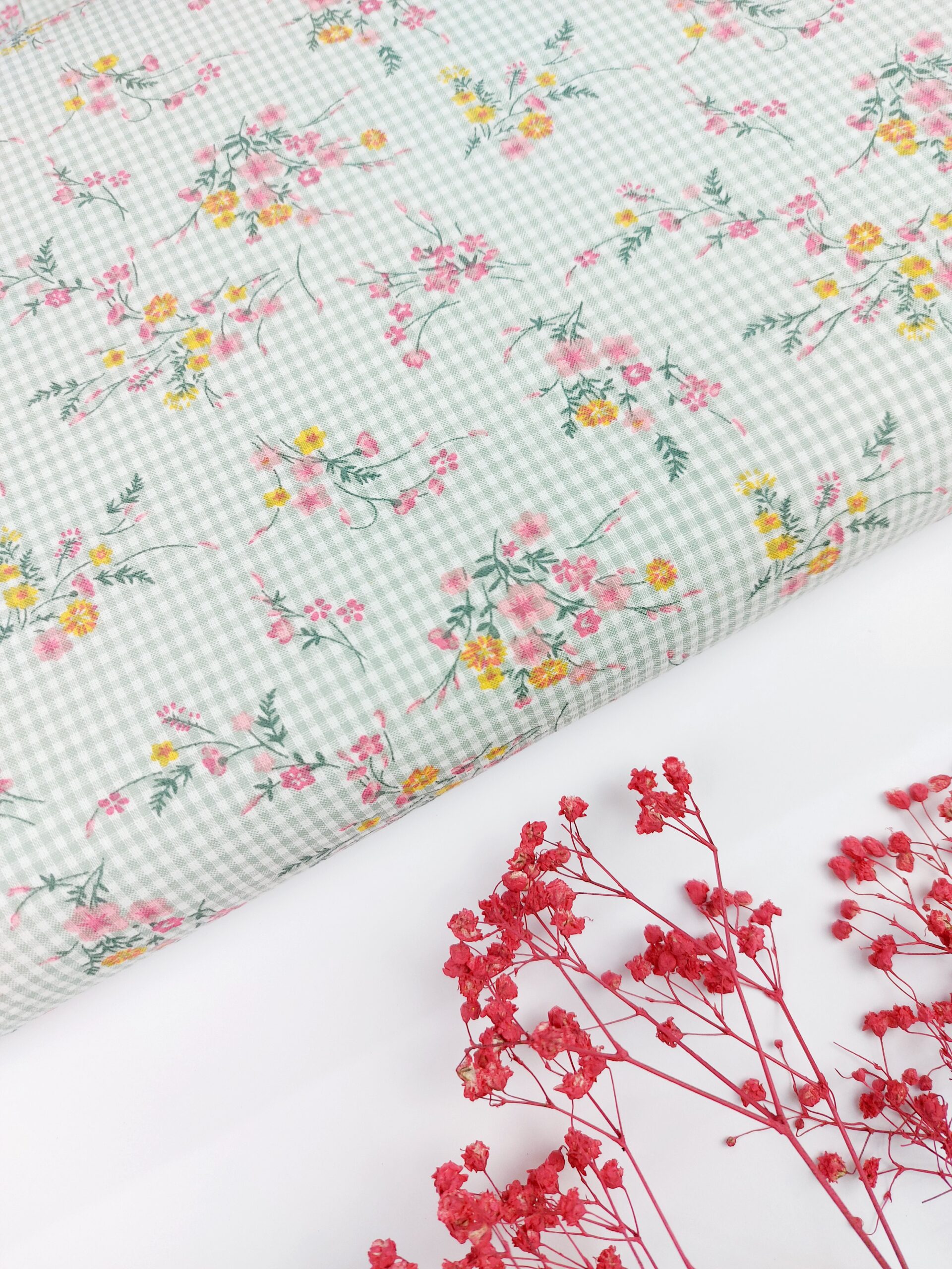 Seersucker Vichy Mini Verde Salvia & Flores Seersucker Seersucker Vichy Mini Verde Salvia & Flores