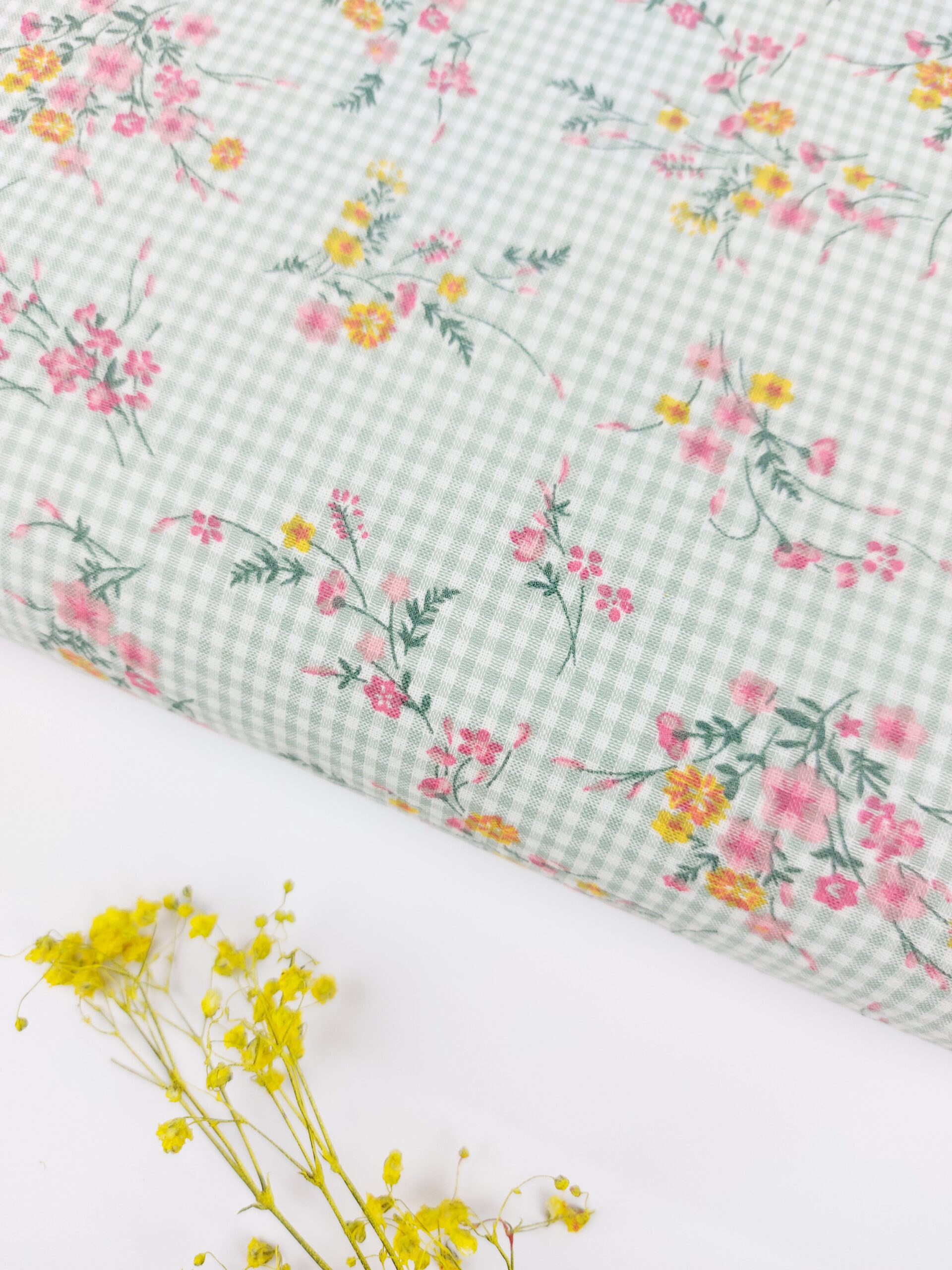 Seersucker Vichy Mini Verde Salvia & Flores Seersucker Seersucker Vichy Mini Verde Salvia & Flores - Imagen 3