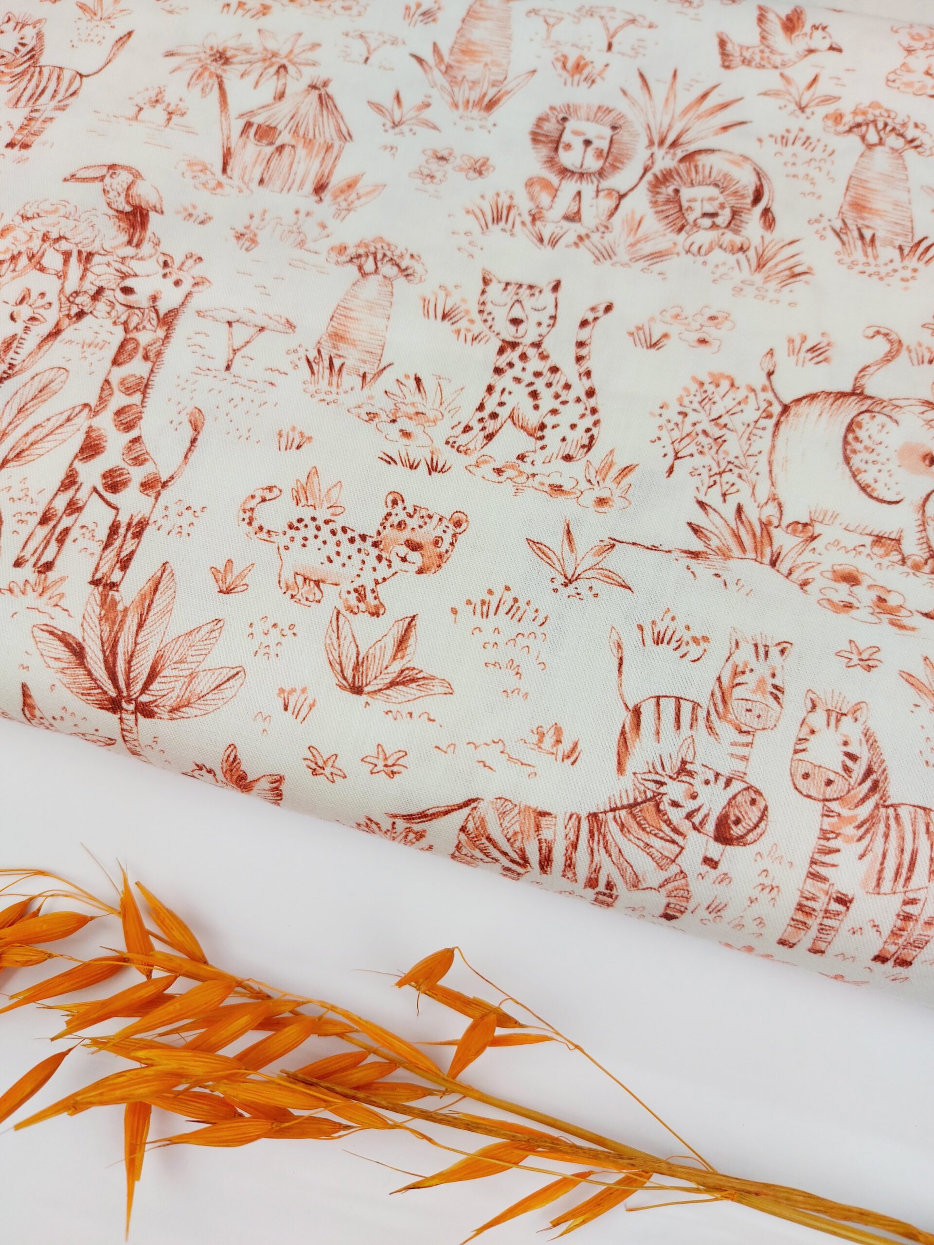 Popelín PREMIUM Infantil Toile de Jouy Sabana Africana Marrón Rojizo Popelín Popelín PREMIUM Infantil Toile de Jouy Sabana Africana Marrón Rojizo - Imagen 4