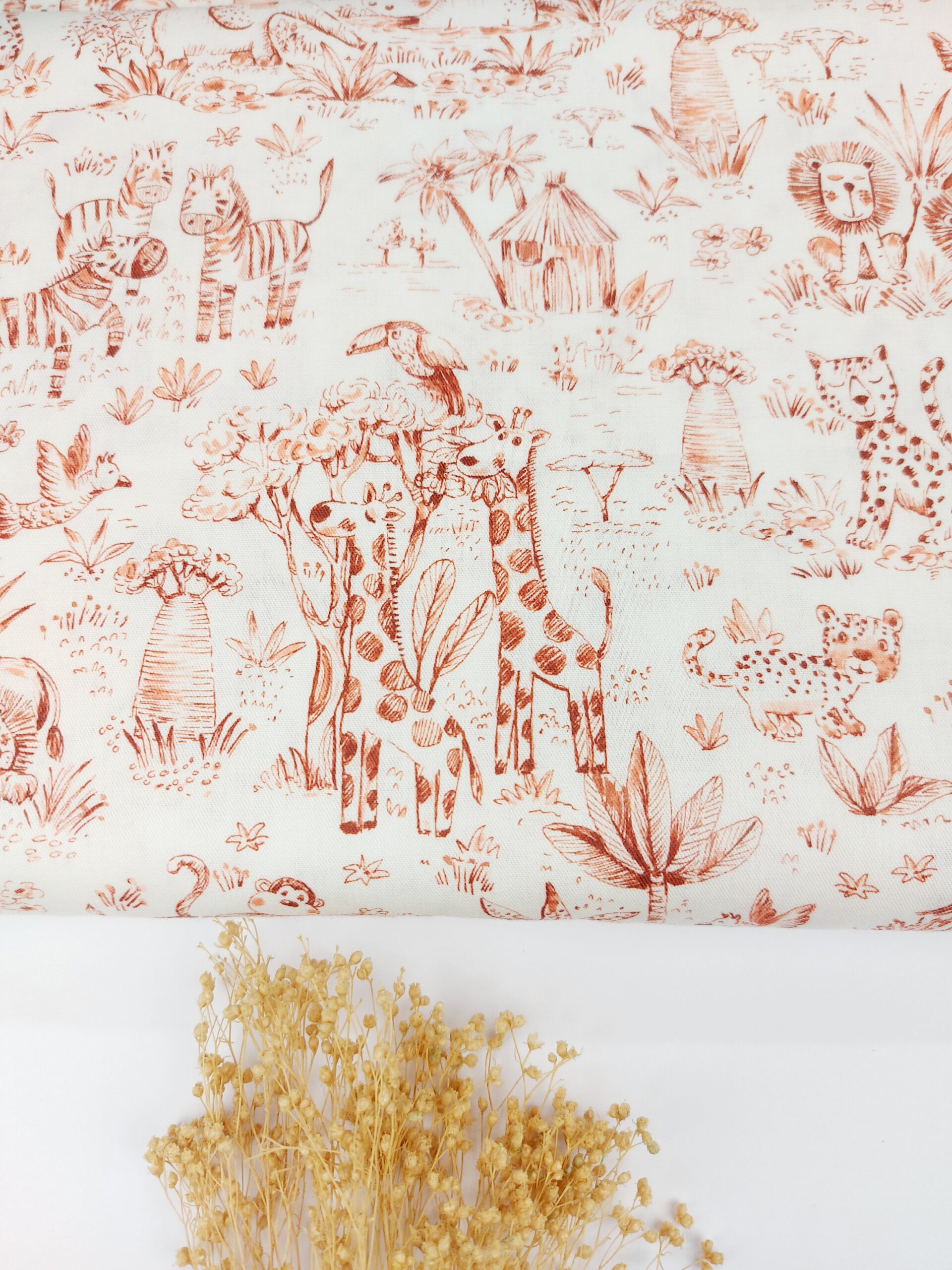 Popelín PREMIUM Infantil Toile de Jouy Sabana Africana Marrón Rojizo Popelín Popelín PREMIUM Infantil Toile de Jouy Sabana Africana Marrón Rojizo - Imagen 3