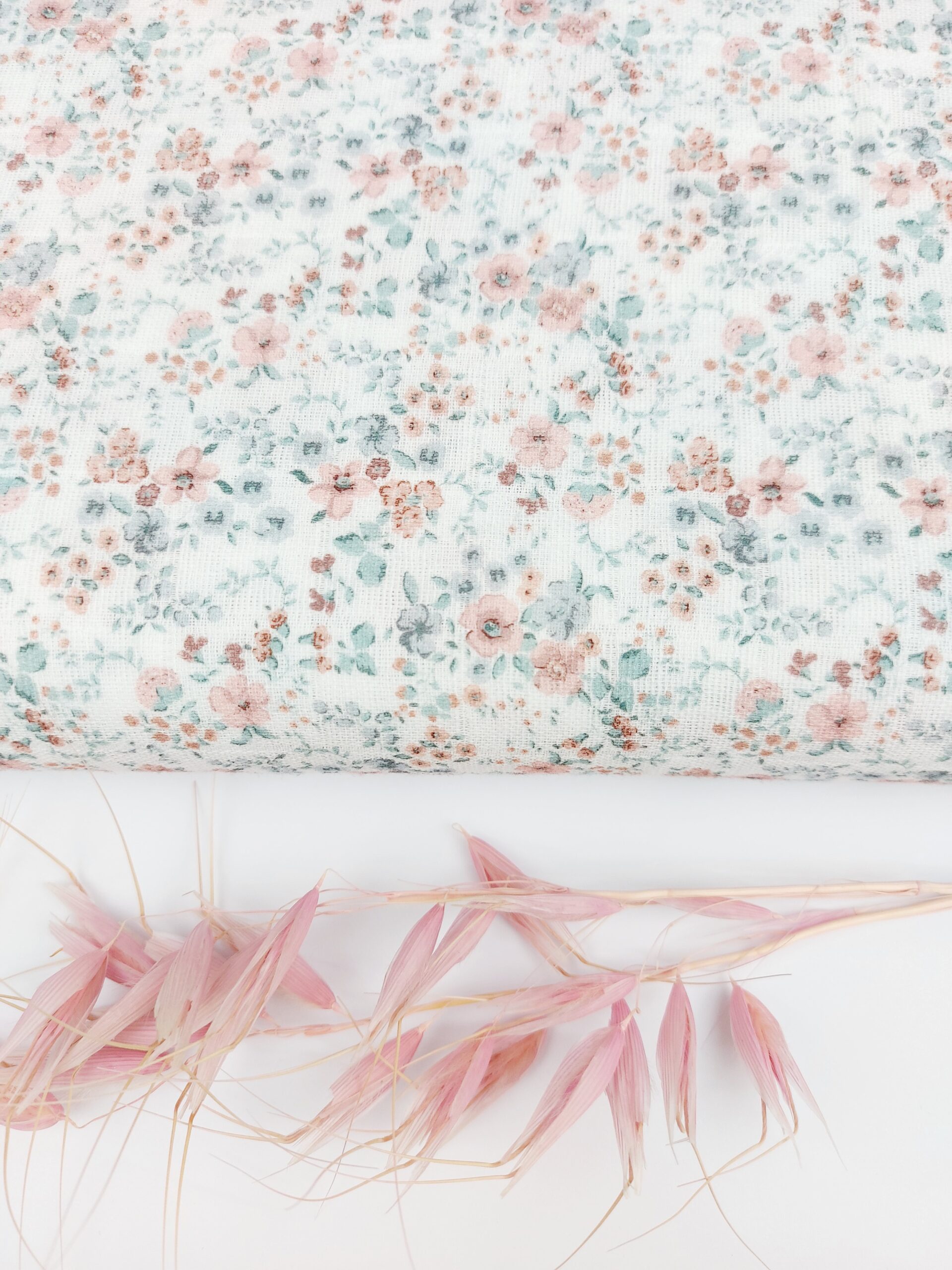 Doble Gasa Cuadrícula Flores Agrimonia Doble Gasa/ Bámbula Doble Gasa Cuadrícula Flores Agrimonia