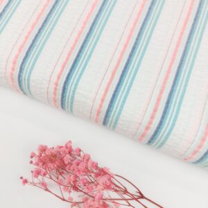 Comprar tela Seersucker Rayas Rosa Flúor & Waikiki Blue