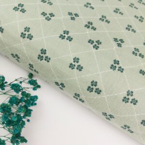 Gasa Acolchada Flores Verde 4 capas Pespunte Rombo Doble Gasa/ B&aacute;mbula