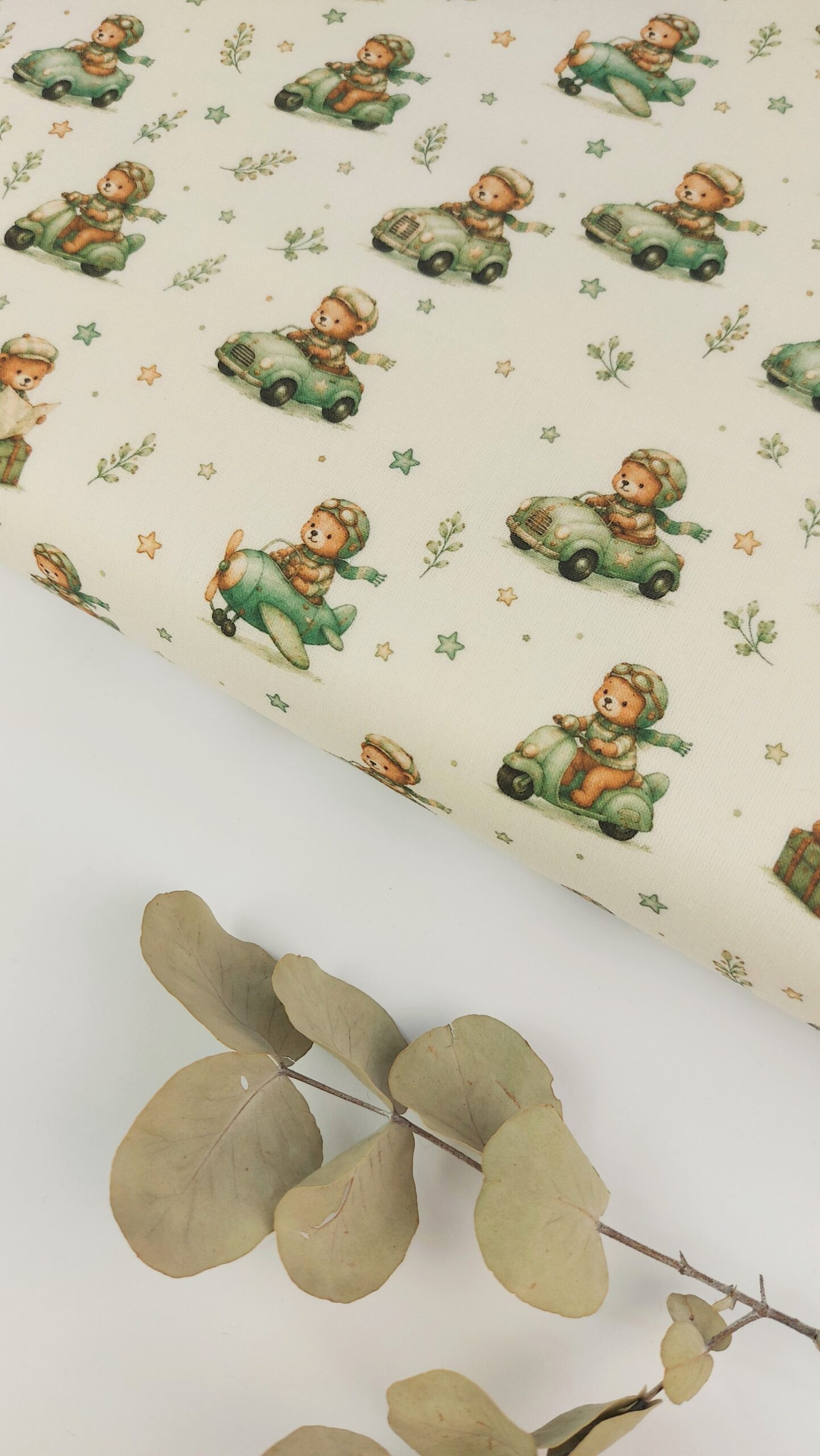 🧸 Popelín Infantil Ositos Dulces Viajes en Verde Mint ✈️ Popelín 🧸 Popelín Infantil Ositos Dulces Viajes en Verde Mint ✈️